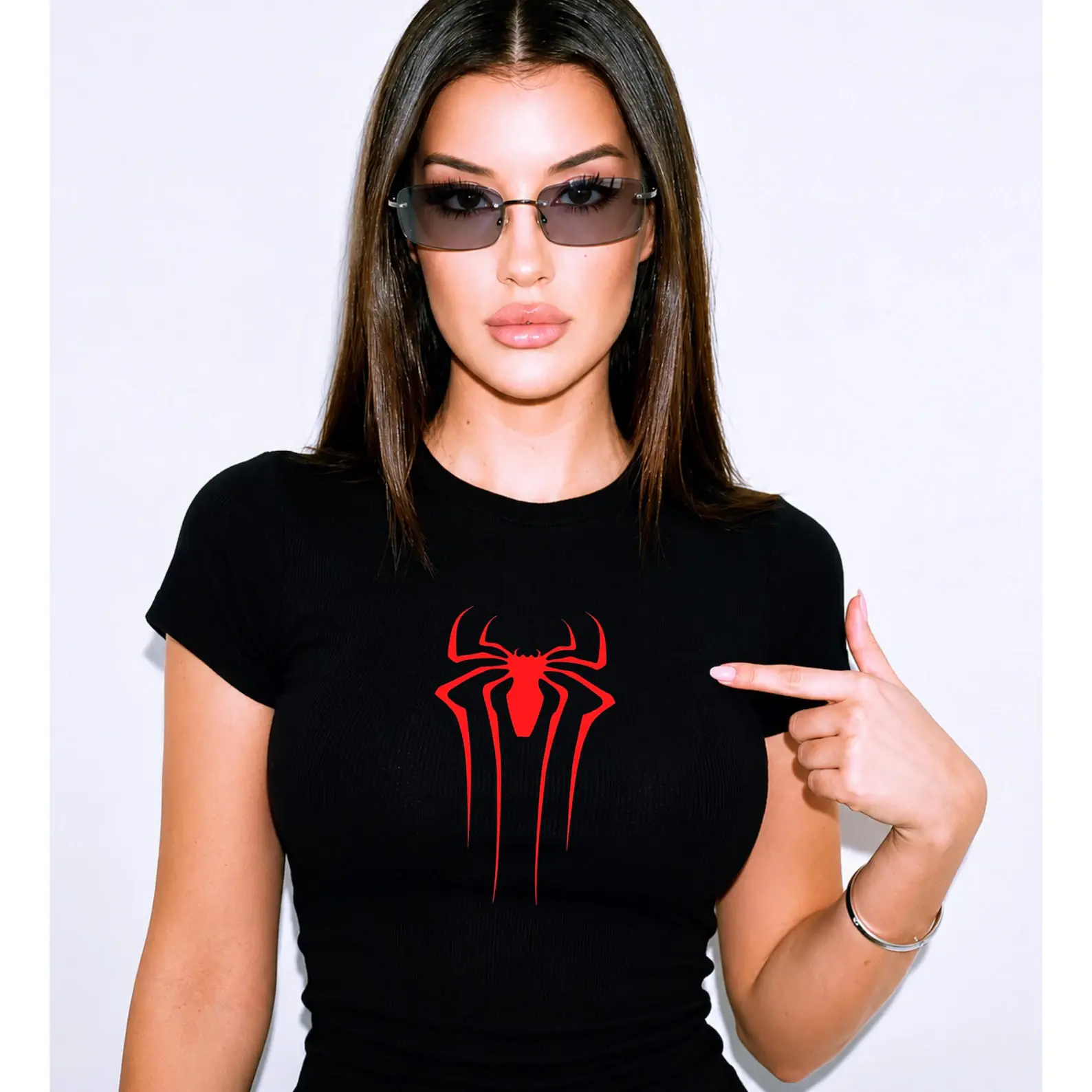 Spider-Man Red Logo Black T-Shirt for Women - Comfortable & Stylish Top with Bold Design
