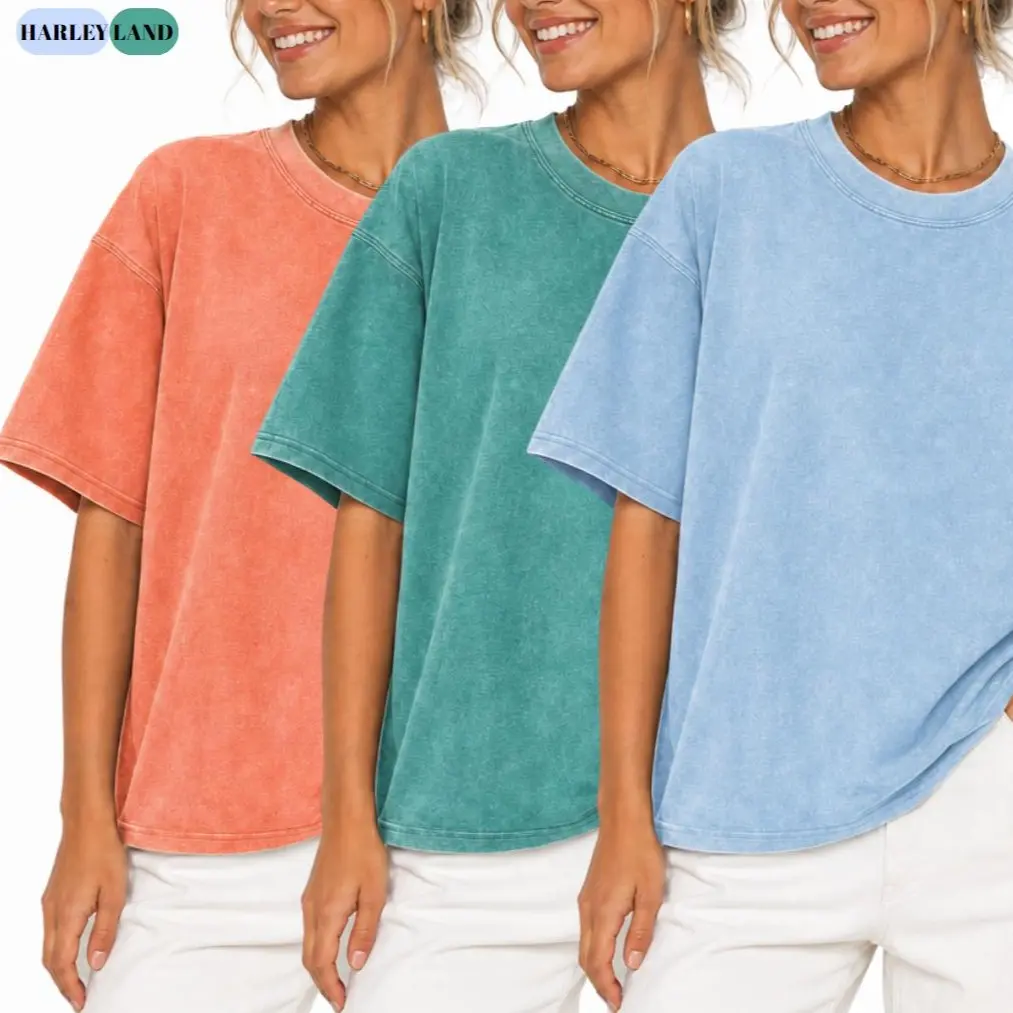 Harleyland Women's Oversized T-Shirts 3 Pack Vintage Acid Washed Oversized Cotton Tees Casual Shortsleeve Basic Tops for Streetwear & Workouts
