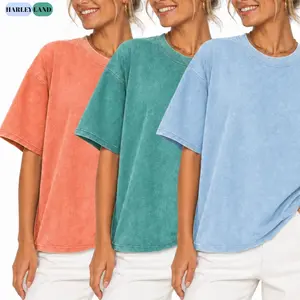Women's T-Shirts 3 Pack, Vintage Acid Washed Oversized Cotton Tees, Casual Shortsleeve Basic Tops for Streetwear & Workouts