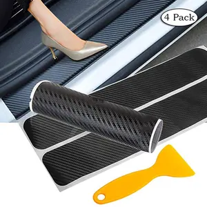 4pcs Carbon Fiber Stickers Decal for Car Door Sills, Door Scratch Strips, Anti Kick Films, Protective Pads, and Door Sills