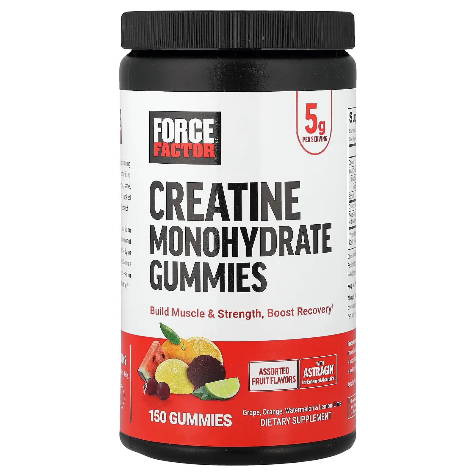 Force Factor Creatine Monohydrate Gummies, Assorted Fruit, 150 Gummies