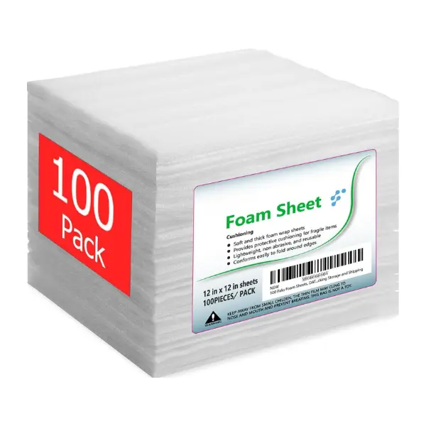 100 Pack Foam Cushion Sheets 12x12 Inch, 1/16" Thick Packing Foam Wrap for Moving, Shipping, Storage, Glassware, Dishes & Fragile Item Protection
