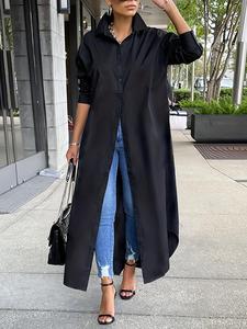 women's solid collared button front long blouse, back to school casual long sleeve button up shirt, going out tops, fashion women's spring & fall top for daily wear, going out tops for college, long sleeve shirts