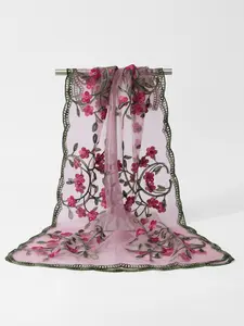 Women's Floral Embroidered Hijab Scarf, Breathable Long Shawl, Muslim Fashion Daily Wear, Cute Lace Design, Perfect Gift Idea