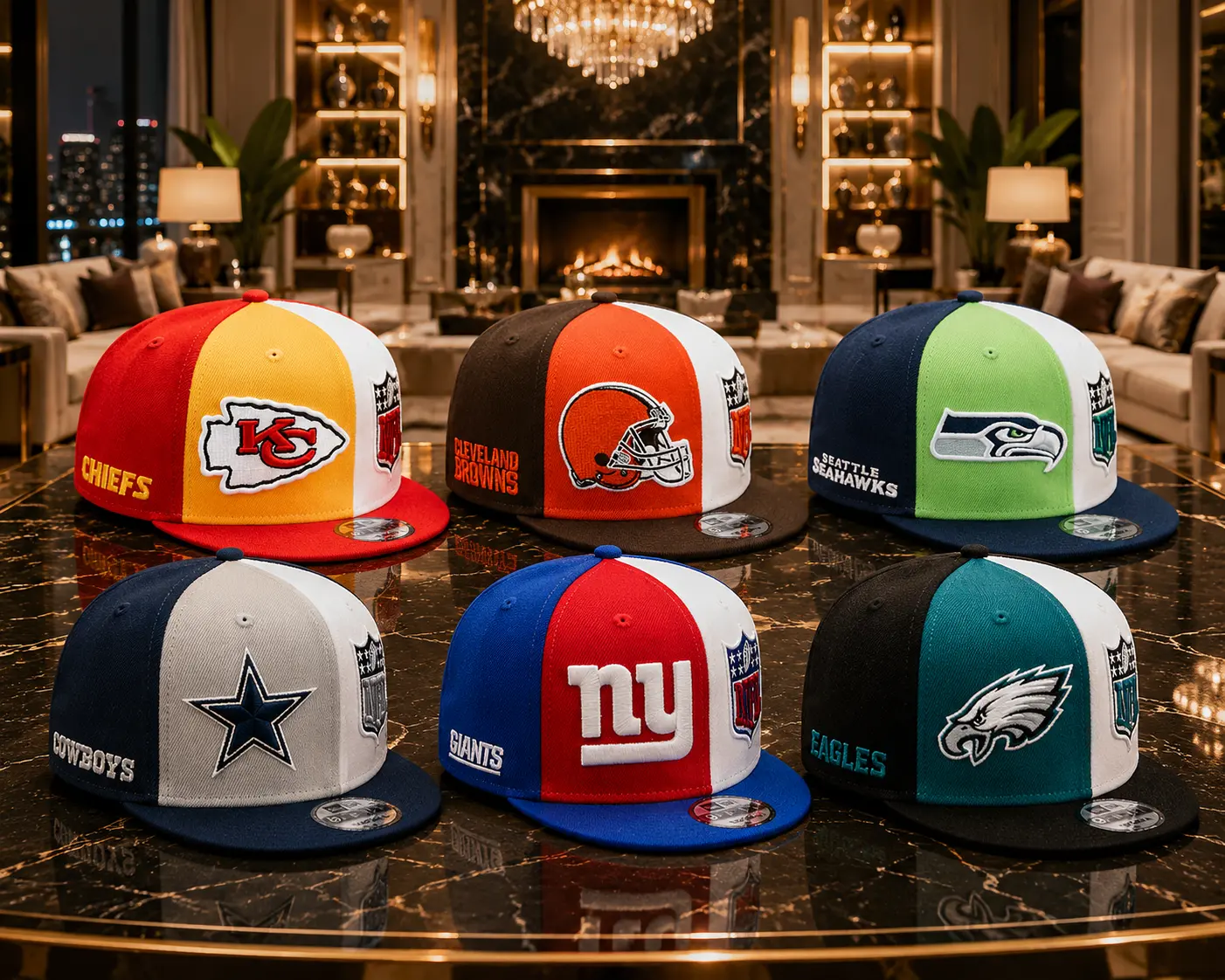 New Era NFL 9FIFTY Snapback Adjustable Flat Brim Football Hat Kansas City Chiefs KC Seattle Seahawks Cleveland Browns Cincinnati Bengals Miami Dolphins Embroidered Logo Streetwear Hip Hop
