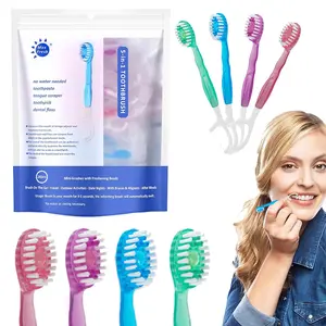 Mini Disposable Toothbrushes 5-in-1 Tool(Paste + Brush + Floss + Pick +Tongue Odor Remove) Portable Indicidually Wrapped Kit for Holiday Travel & Dating & Business Gifts