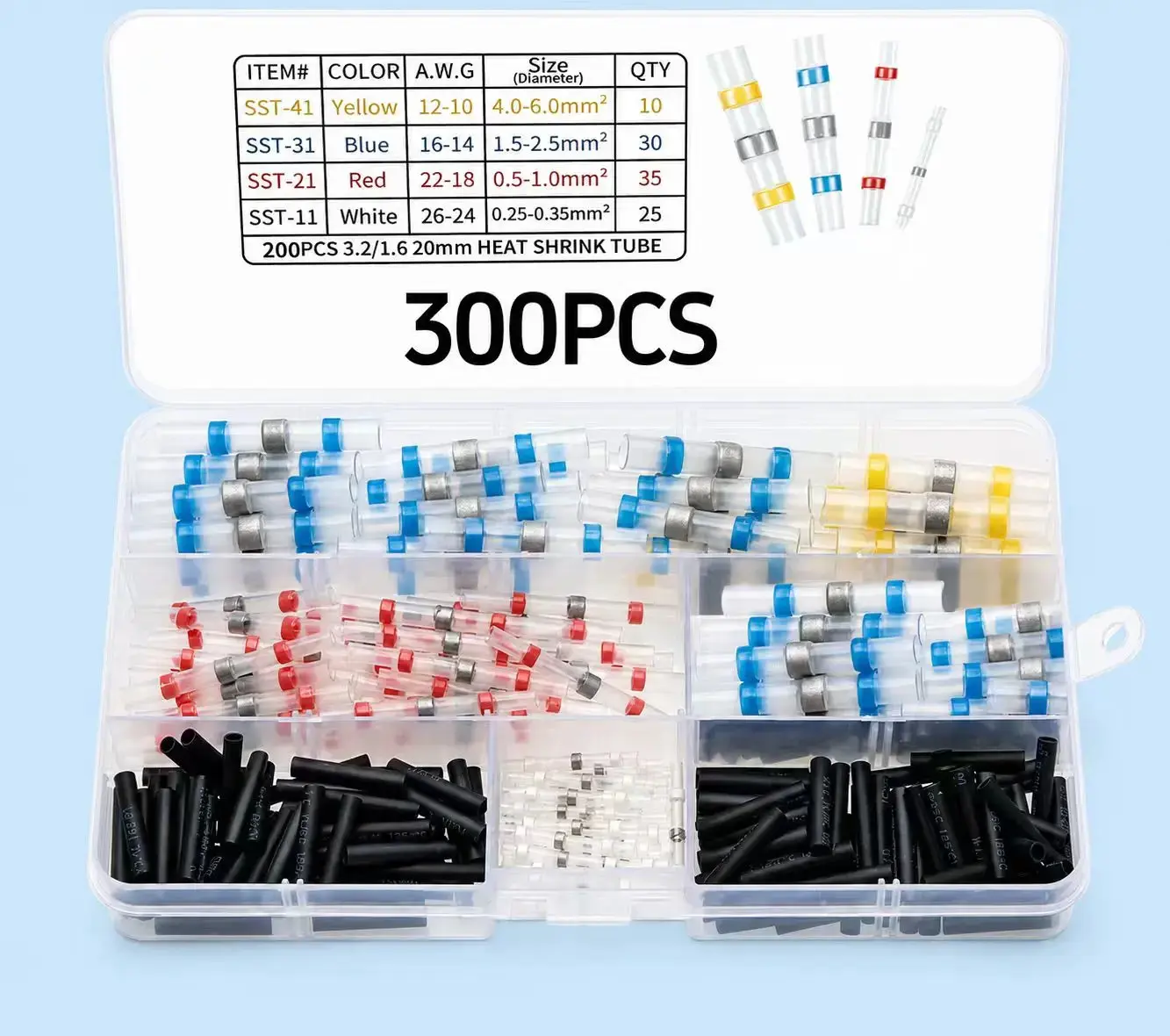 [DealsForYouDays] 300PCS Haisstronica Solder Seal Wire Connectors - Waterproof Butt-Type Heat Shrink Tube Connectors with Self-Solder, Wire Sealing, Abrasion Resistance, SGS, ROHS Compliant for Automotive, Marine Use, Father's Day Gifts
