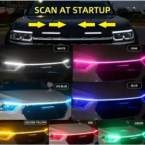 1pcs/78.74inch/2/m Start scanning multi-color LED car hood light strip - Start scanning engine lights, grille decorative flow lights, 12V modified car lighting (white, blue, ice blue), LED lights