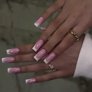 10pcs Handmade Reusable Nail Art Stickers, Handmade Press On Full Coverage Square Medium Size French, Suitable for Girls and Commuters, Simple Manicure