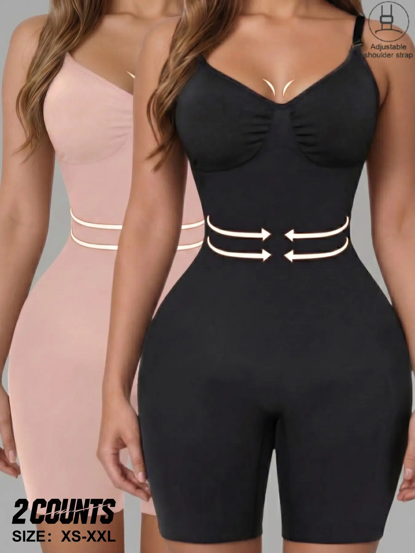 Women's Waist Control Compression Shapewear Jumpsuit, Adjustable Straps, XS-Xxl, Comfortable Support, Postpartum Recovery, Casual Wear