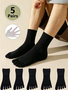 5 Pairs/10 Pairs Men's Summer Thin Breathable Sweat-Wicking Transparent Crew Socks, Five-Toe Socks for Daily Wear, Casual All-Season Footwear, Casual Stylish Socks