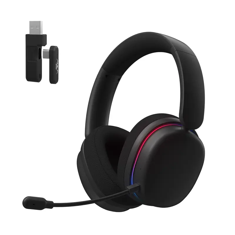AULA G7 Pro Black Over-Ear Noise Cancelling Bluetooth Headphones - ANC, 7.1 Surround Sound, Low-Latency Audio, AI Mic, RGB Lights, 2.4G Wireless, USB-C Gaming Headset for Content Creators, PC Headsets Compatible with Game Consoles