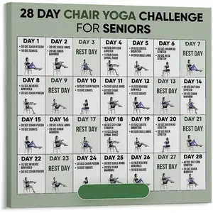 The 28 Days Chair Yoga for Seniors Chart Poster (1) Canvas Print Wall Art Decoration Living Room Office Bedroom Aesthetic 20x20inch(50x50cm) Frame-style