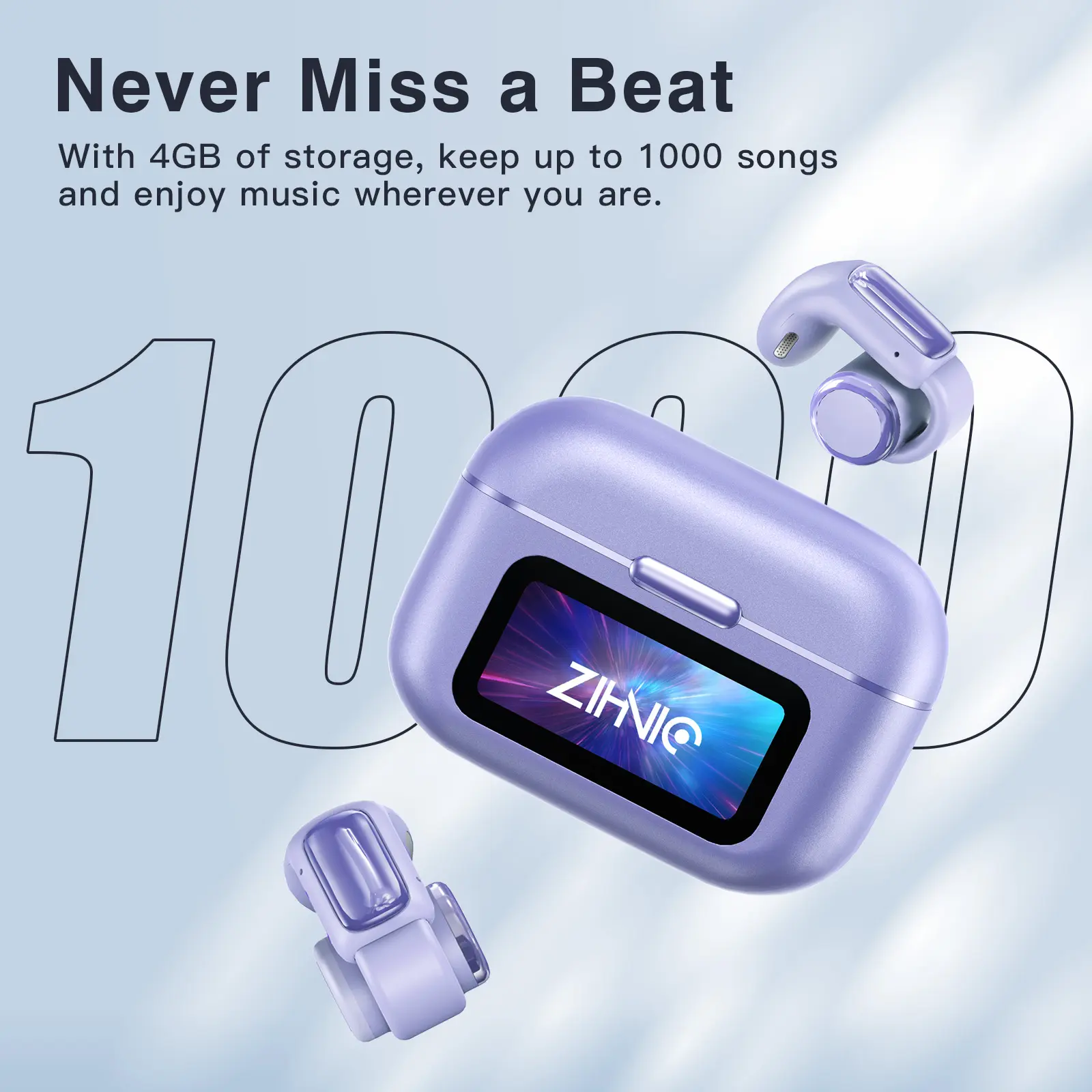 ZIHNIC S12 Open Earbuds, Wireless Headphones, LED Lights