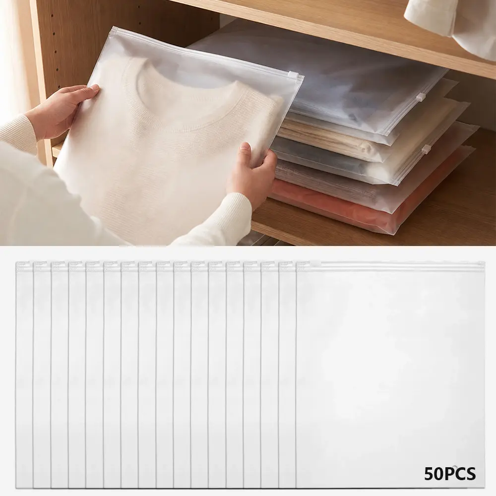50 pcs double-sided frosted zipper storage bag with breathable holes, reusable dust-proof clothing sorting bag, used for clothes, underwear and socks, space saving drawer partition bag, keeping wardrobe tidy, used for home storage, moving and travel