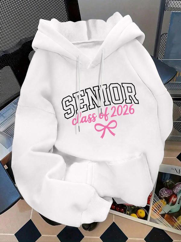Women's Fashion Hoodie, Senior Class of 2026 Letter Print Pullover, Kangaroo Pocket, Casual Long Sleeve Sweatshirt for Fall & Winter