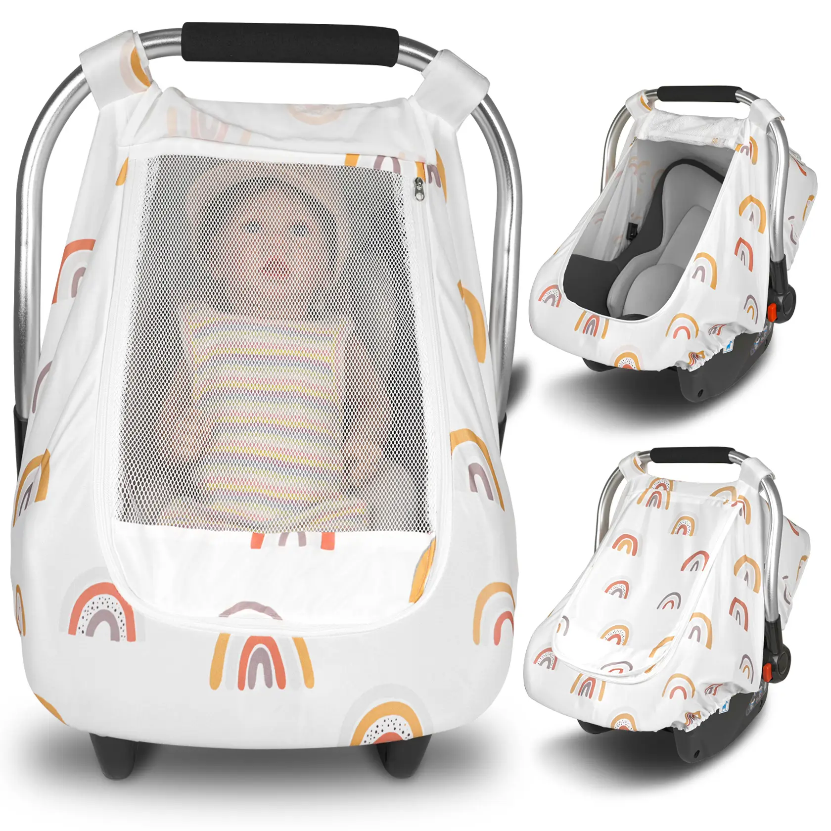 Car Seat Covers for Babies, Large Window Baby Car Seat Covers, Stretchy Seat Canopy Cover with Breathable Peekaboo, Kick-Proof & Windproof Infant Cars