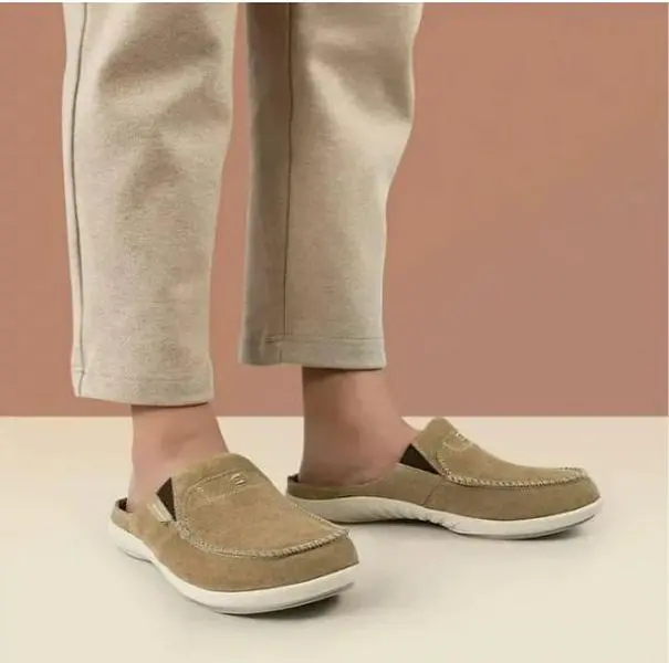 GeckoMan Men's Arch Support Slipper Loafers -Light Brown Suede Boy Walking Shoes Footwear Shoe Slide Comfort