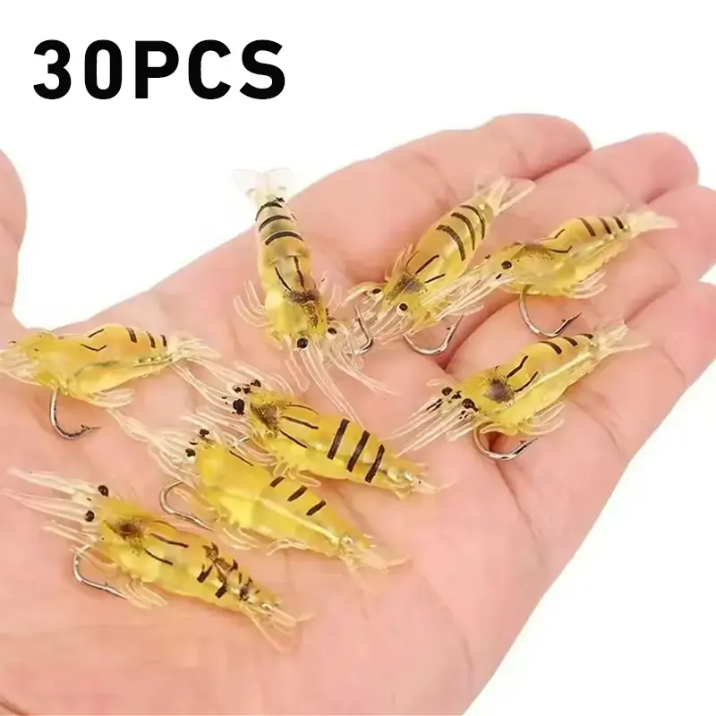 30 Pack Soft Shrimp Lures, 1.5 Inch Artificial Fishing Baits with a Natural Look & Pre-Rigged Hooks for Freshwater & Saltwater Anglers, Artificial Fishing Lures, Fishing Lure Set