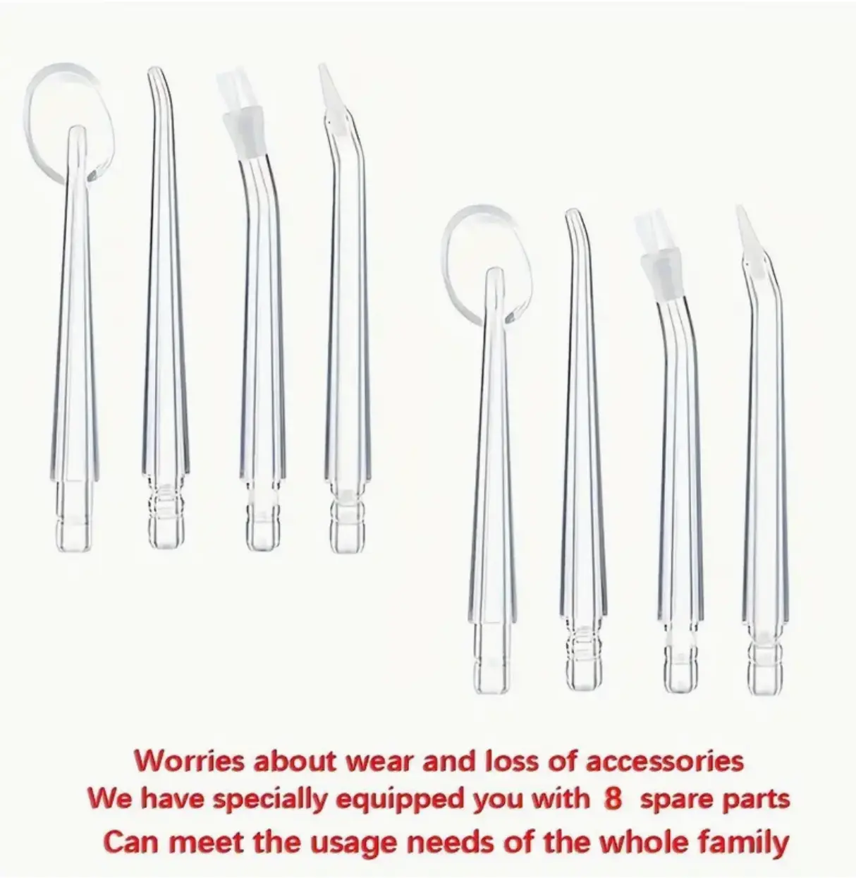 8-Piece Set Water Flosser Replacement Tips, Standard & Orthodontic Nozzles, Unscented Oral Irrigator Accessories for Teeth Cleaning & Oral Care, Power-Free Operation, Family Pack