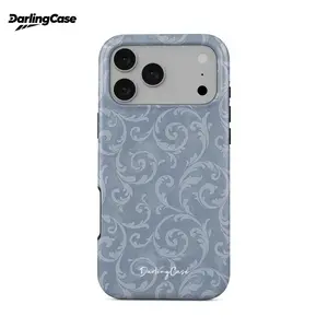 DarlingCase Slate Blue Baroque Scroll Case for iPhone 17/16/15/14/13/12/11 Pro Max X XS Max 8 7 Luxury Tonal Vintage Rococo Floral Elegant Aesthetic Military-Grade Drop Protection Shockproof Cover Unique Gift for Women Girls