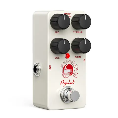 POGOLAB Analog Distortion Guitar Effect Pedal - Mini Aluminum Alloy Pedal Effects with 2-Band Mid-Treble EQ, True Bypass, High-Gain Crunch to Metal Tone, DC 9V (Center Negative), 92x49x46mm Size, Guitar Accessories, Father's Day Gift for Music Lovers