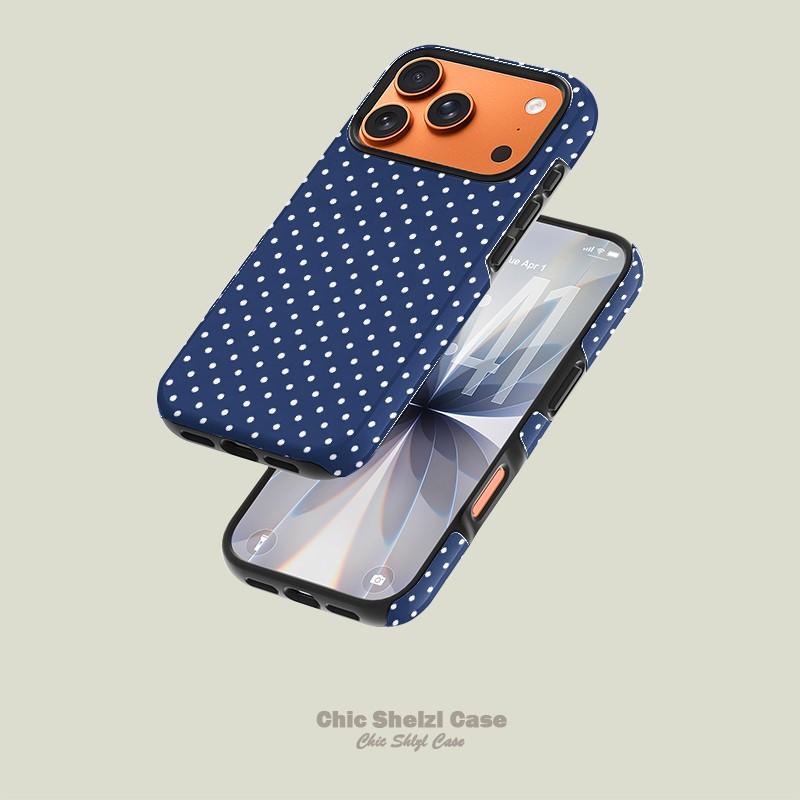 Blue Polka Dot Pattern Dual Layer Phone Case for iPhone 17 16 15 14 13 12 11 Plus Pro Max Air, Perfect Gift for Friends