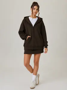 Women's Oversized Zip-Up Hoodie & Mini Skirt Set – Women’s Casual Fleece Two Piece Lounge Outfit