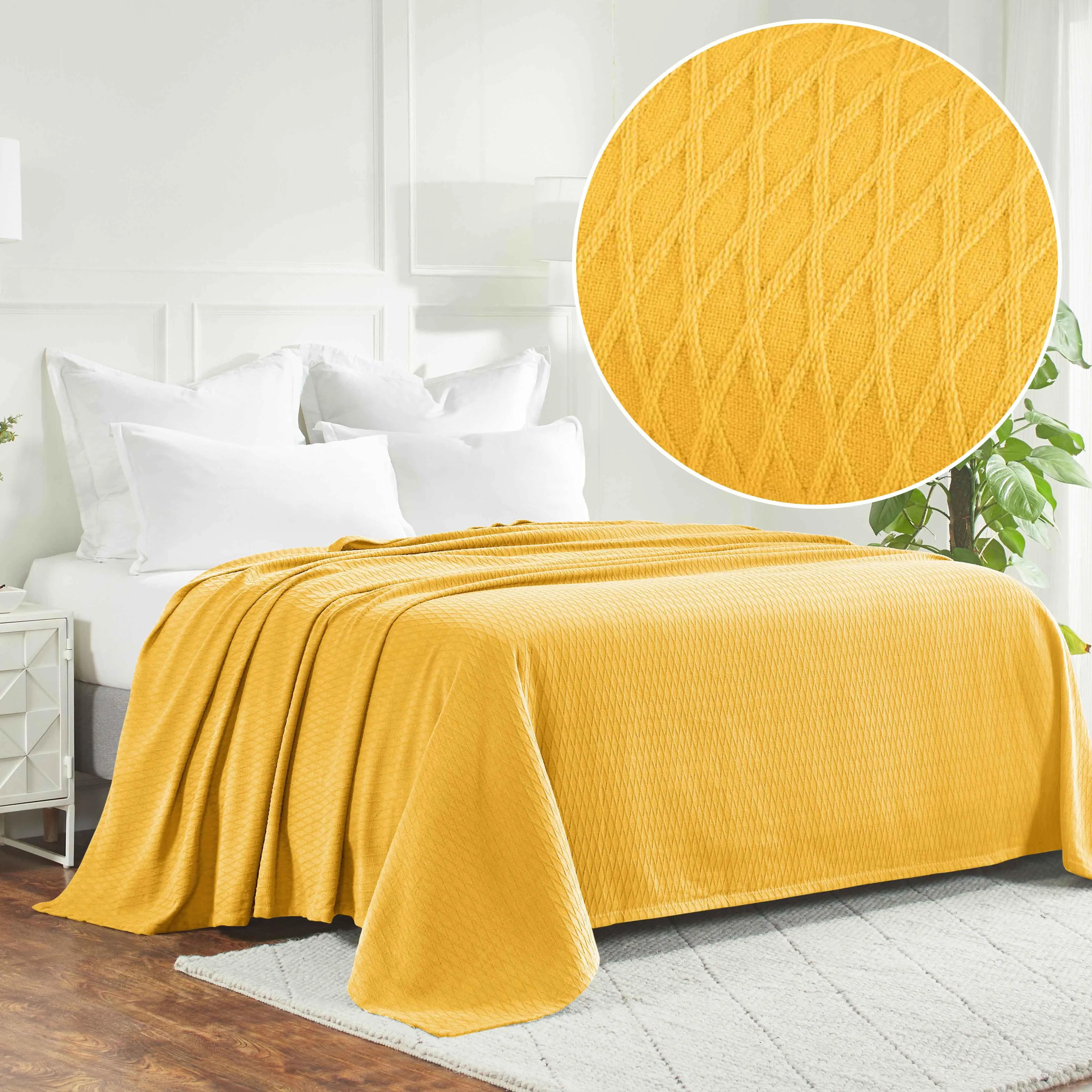 100% Cotton Thermal Blanket – Diamond Weave All-Season, Lightweight & Breathable