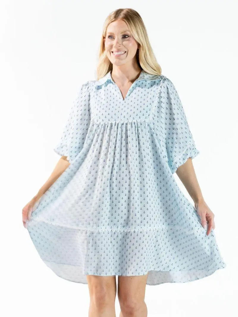 Simply Coastal Patchwork Dress - Anchor - by Simply Southern