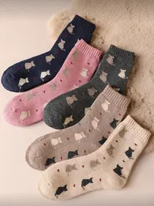 Women's Thick Fleece Socks, Soft Comfy Socks, Fitted Mid-Calf Design, Winter Warm Comfort, Perfect for Cold Months, Keep Feet Warm, 5 Pairs