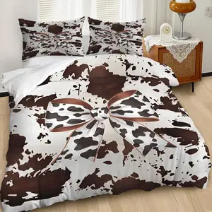 2/3Pcs Stylish Black and White Holstein Cow Print Decorative Duvet Cover Set, Chic Country Bedding Set, Soft and Luxurious Fabric, for Rustic Bedroom Decor, Ideal for a Cozy Western-Inspired Retreat Includes 1 or 2 Pillowcase - No filling/Zipper Closure