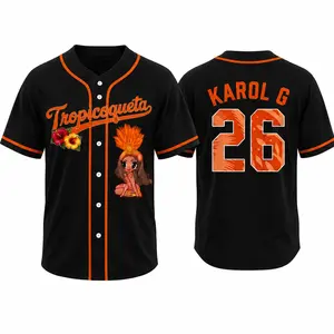 Black K-Karol Tropicoqueta Baseball Jersey | Viajando Por EI Mundo Button Down Jersey | Latin Music Fan Gift