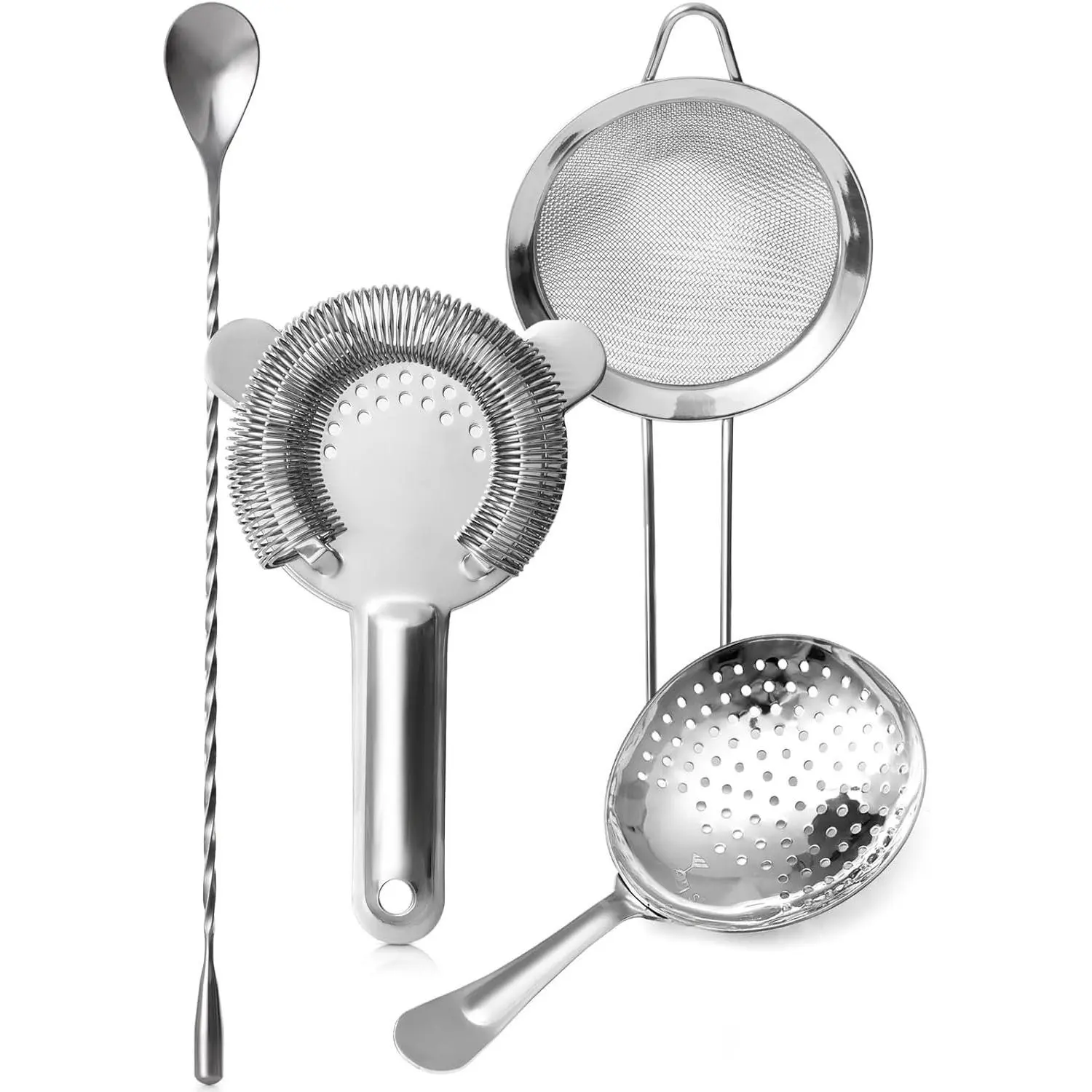 Strainer Set - 4- Bar Essentials | Includes Hawthorne Strainer, Julep Strainer, Fine Mesh  Strainer & Bartender Spoon | Professional Bar Strainer for  & Drinks