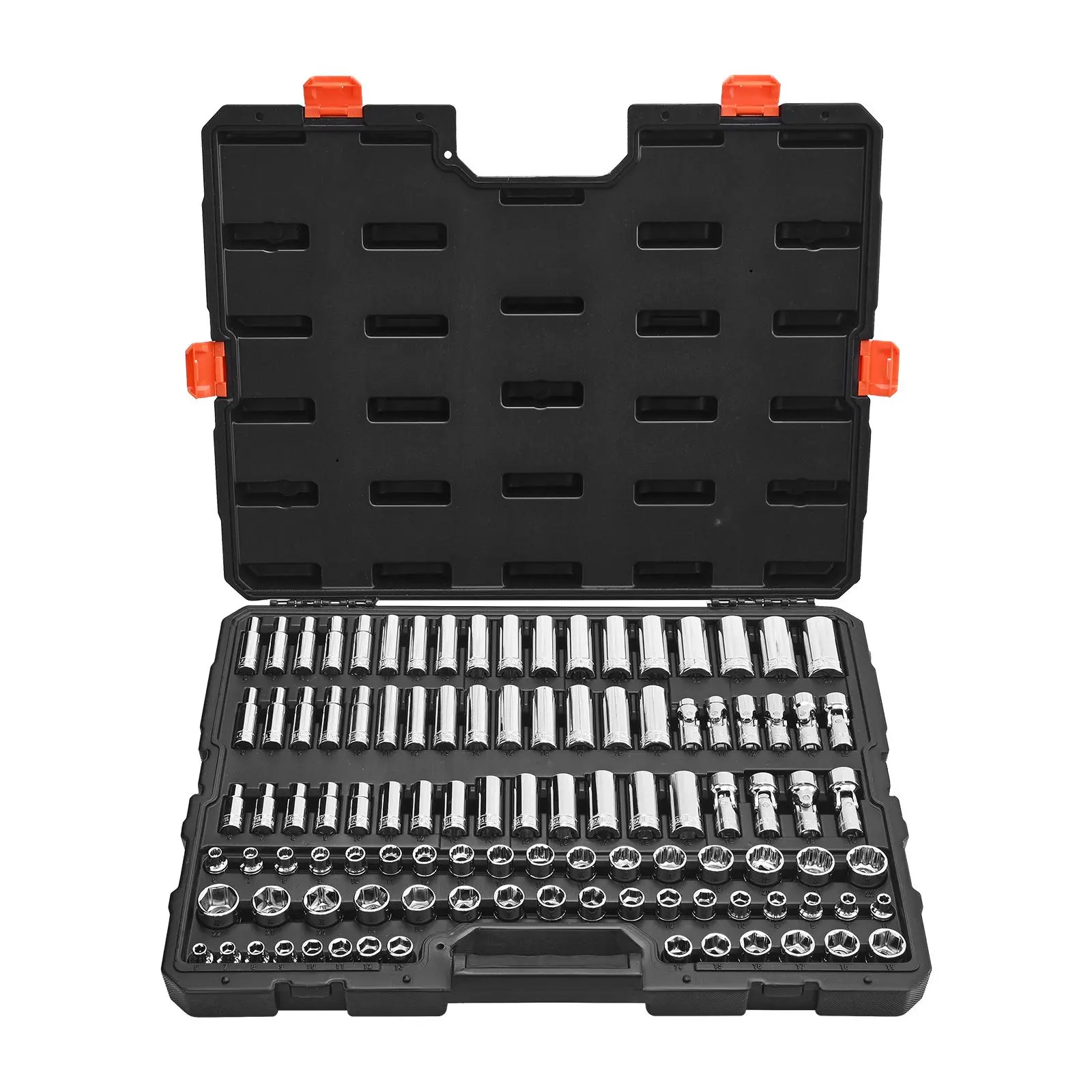 【Summerfinds】VEVOR 104-Piece 3/8 in Drive Metric Socket Tool Set, 6-24 mm Deep & Standard Sockets, Chrome Plated CR-V Alloy Steel Mechanic Tools with Storage Case for Automotive Repair