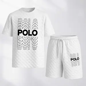 Men's Spring/Summer Drawstring Shorts Set—Crafted From Plaid Fabric Featuring Athletic-Themed Prints, This Casual Set—Comprising A Short-Sleeve Shirt And Matching Shorts—Is An Ideal Choice For Both Everyday Wear And Sports Activities.
