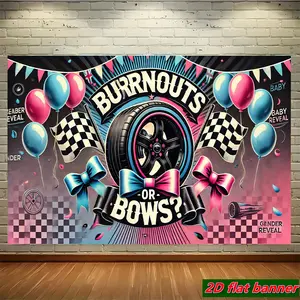 2D Flat - 1pc 2D Flat Banner | Durable Polyester Photographic Hanging Cloth for Gender Reveal Burnouts or Bows, Suitable for Event Decorations at Family Gatherings, Birthday Parties, etc., Room Decor Banner (No Electricity Required)