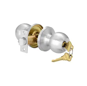 EASILOK Keyed Entry Door Knob with Lock Interior and Unidirectional knob Door Lock Standard Ball Satin Nickel