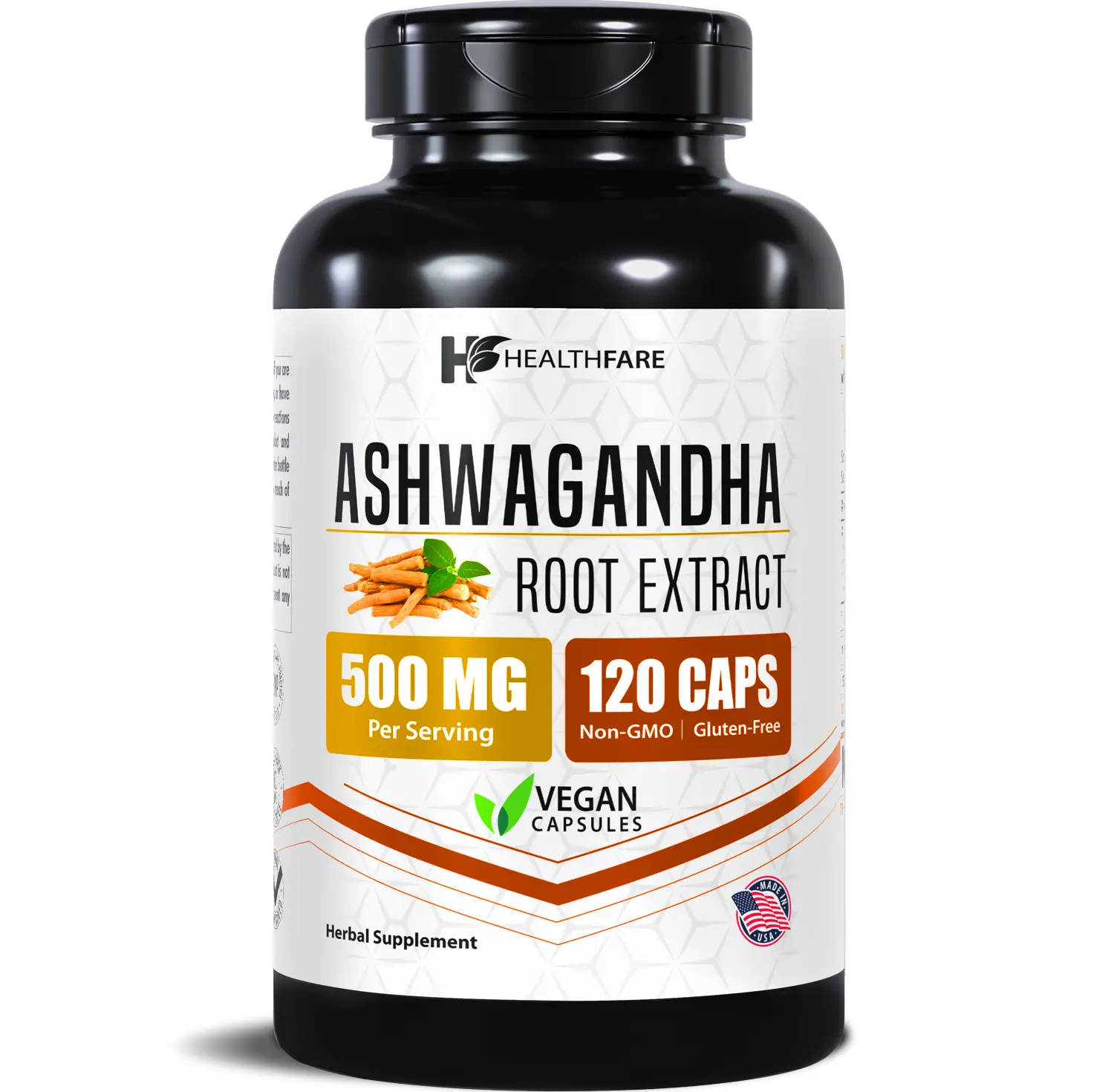 HealthFare Ashwagandha 500mg | 120 Vegan Capsules | Herbal Supplement | Non-GMO | Gluten-Free | Made in USA