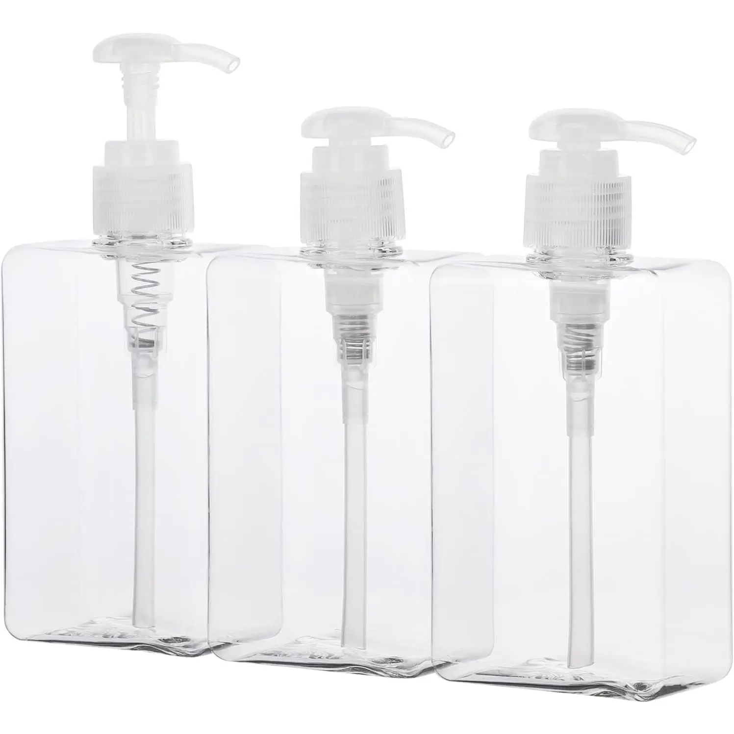 Refillable Shampoo and Conditioner Bottles, 9.5oz/280ml Clear Plastic Pump Dispensers for Shower, Square Empty Bathroom Bottle for  Wash, Essential Oil, Soap Liquid, Lotion, 3Pack