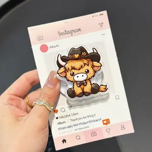 Cute Highland Cow Phone Grip Kawaii Cowboy Calf with Hat, Western Farm Aesthetic MagSafe Holder, Adorable Animal Phone Stand Gift