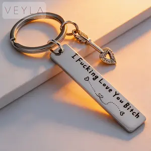 Funny Best Friend Keychain – Stainless Steel Key Keyring with Engraved Quote “I Fcking Love You Btch”, Friendship Gift for Besties & Friends – Veyla
