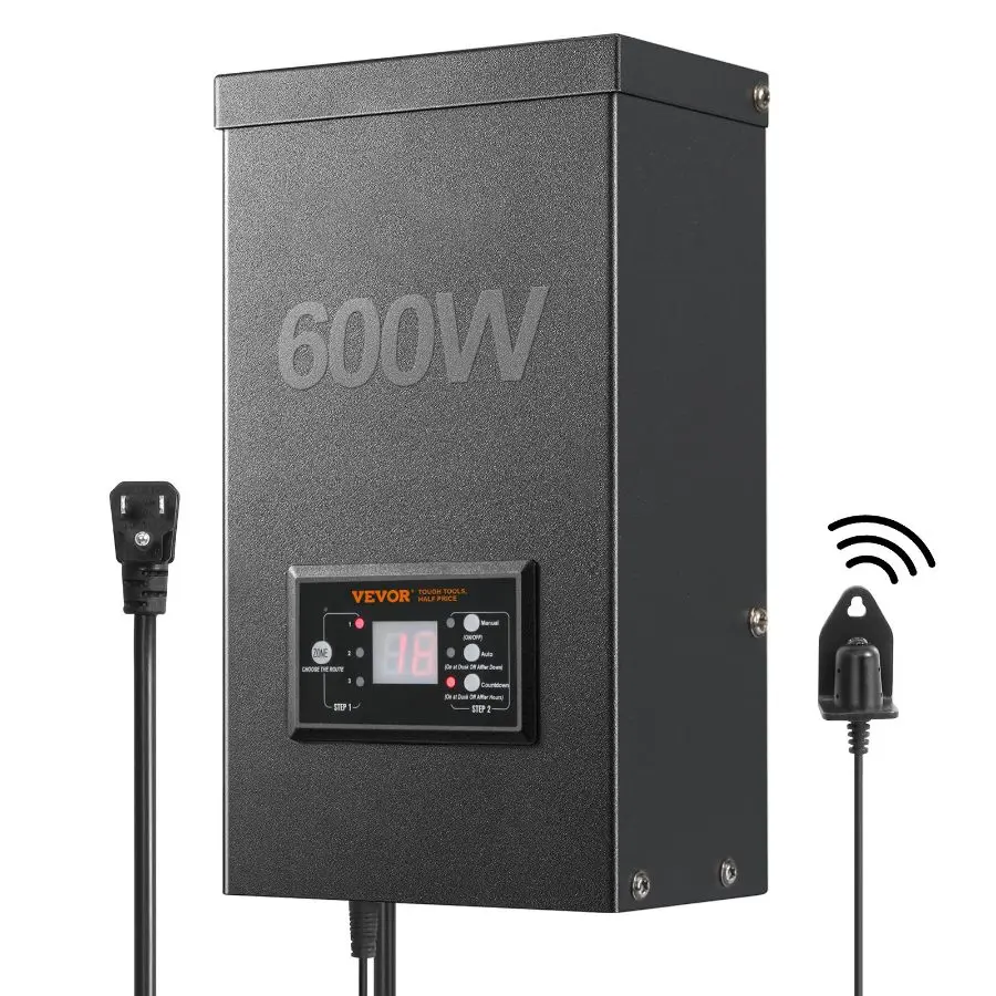 【DealsForYouDays】 VEVOR 600W Landscape Transformer, Timer & Photocell Sensor Equipped, Weatherproof Outdoor Lighting Converter, 120V AC to 12V/14V AC, ETL Certified, Ideal for Garden Installation, Spotlight, Pathway Lighting