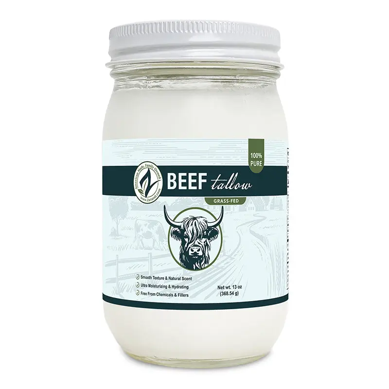 Zatural 100% Grass-Fed Beef Tallow - High Smoke Point, Nutrient-Dense, Pure & Natural Fat for Cooking & Skincare