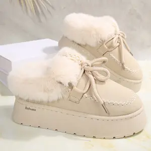Women's Thick Bottom Soft Fleece Slippers Winter Cozy Platform House Indoor Outdoor Shoes Winter Warm Mini Snow Boots