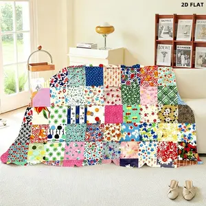 Vibrant Patchwork Quilted Throw Blanket, Multiple Specifications Available, Single - sided Printed, Colorful Fabric Squares with Diverse Patterns, Ideal for Napping/Lounging, Stylish Home Decor Accent