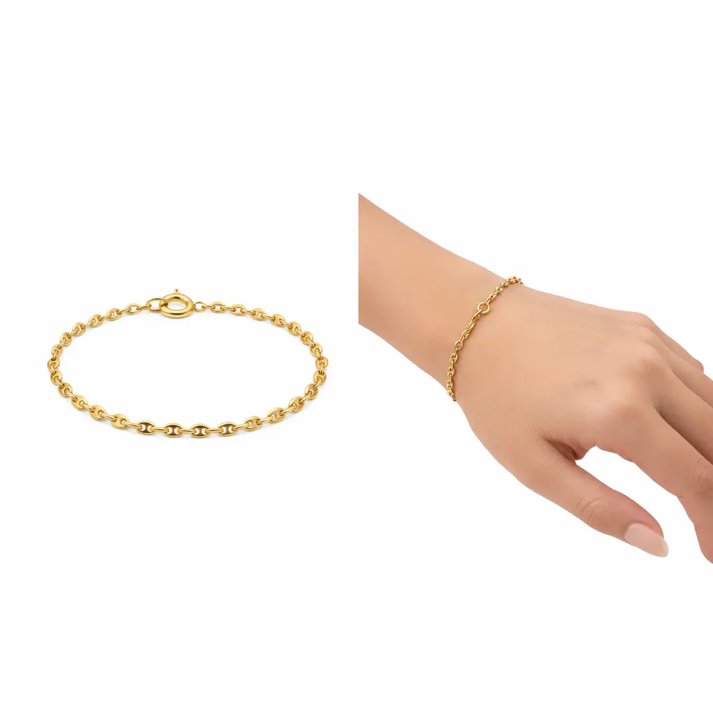 18K Solid Yellow Gold Designer Chain Bracelet 2.8g 7.5" Luxury Fine Jewelry