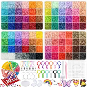 24/48/72/96 Color Fuse Beads Set, 2.6mm Multi-Color Fuse Beads Filling Bag, Kids DIY Craft Kit, DIY Beading Accessories, Includes Lanyard, Keychain, Storage Box, Tweezers, Bead Mix, Bead Assortment