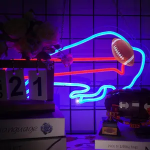 Football Neon Signs for Team Logo Light,Bull Football LED Light Up Sign for Man Cave,Bar Pub Sport Decor Signs,Bedroom,Club,Wall Decor for Men,Boys,Kids,Football Fans,Size 16.7”* 11.8”