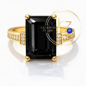 COD#1030  Big dark Stone Ring for Special Occasion with Gold Plated Band and Square Cut Gemstone